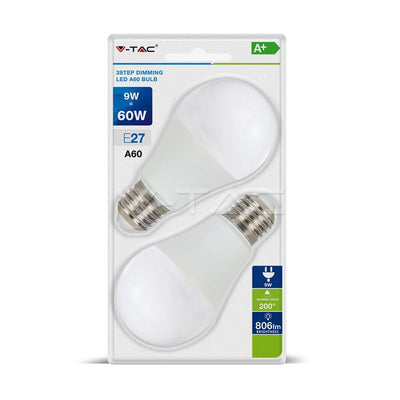 LAMPADINA LED E27 9W BULB A60 3 STEP DIMMERABILE BIANCO NATURALE 2PZ/BLISTER 4000K