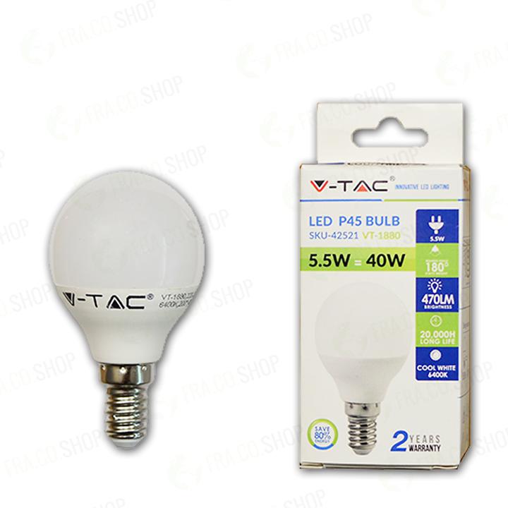 LAMPADINA LED E14 5,5W P45 TERMO PLASTICA BIANCO 6400K