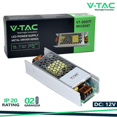 LED ALIMENTATORE - 75W 12V 6A METAL SLIM