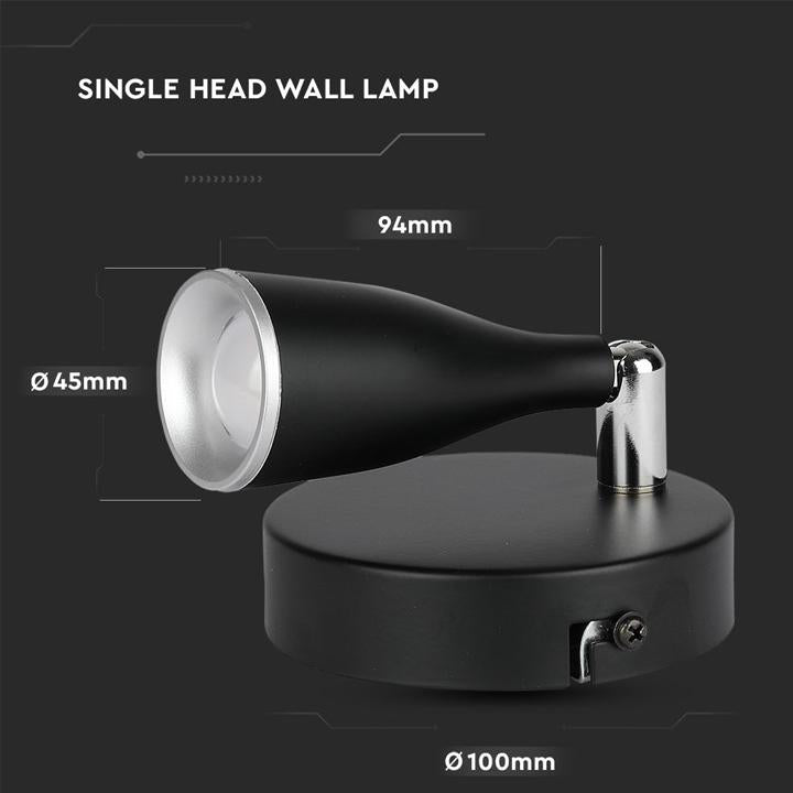 4.5W LED LAMPADA DA PARETE  LUCE BIANCO CALDO CORPO NERO 3000K