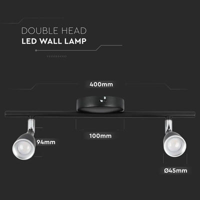 2 X 4.5W LED LAMPADA DA PARETE  LUCE BIANCO CALDO CORPO NERO 3000K