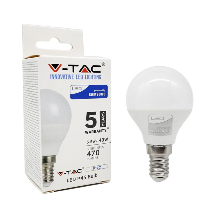 LAMPADINA LED - SAMSUNG CHIP 5.5W E14 P45 PLASTICA BIANCO CALDO 3000K