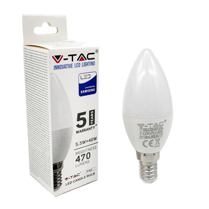 LAMPADINA LED - SAMSUNG CHIP 5.5W E14 PLASTICA CANDLE LUCE BIANCA 6400K
