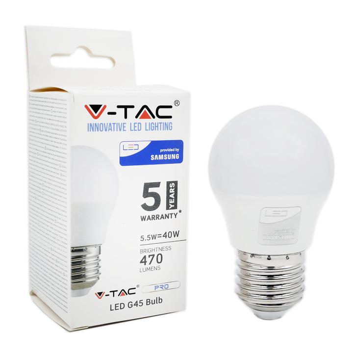 LAMPADINA LED - SAMSUNG CHIP 5.5W E27 G45 PLASTICA BIANCO CALDO 3000K