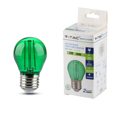 LED LAMPADINA - 2W FILAMENTO E27 G45 COLORE VERDE