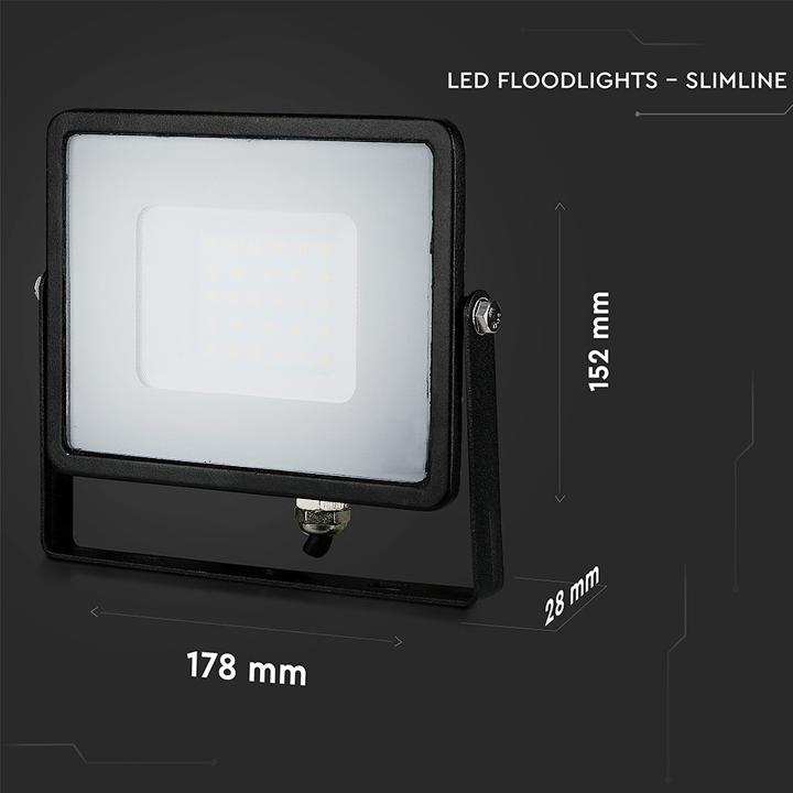 30W LED PROIETTORE  SMD SAMSUNG CHIP CORPO NERO LUCE BIANCO FREDDO 6400K