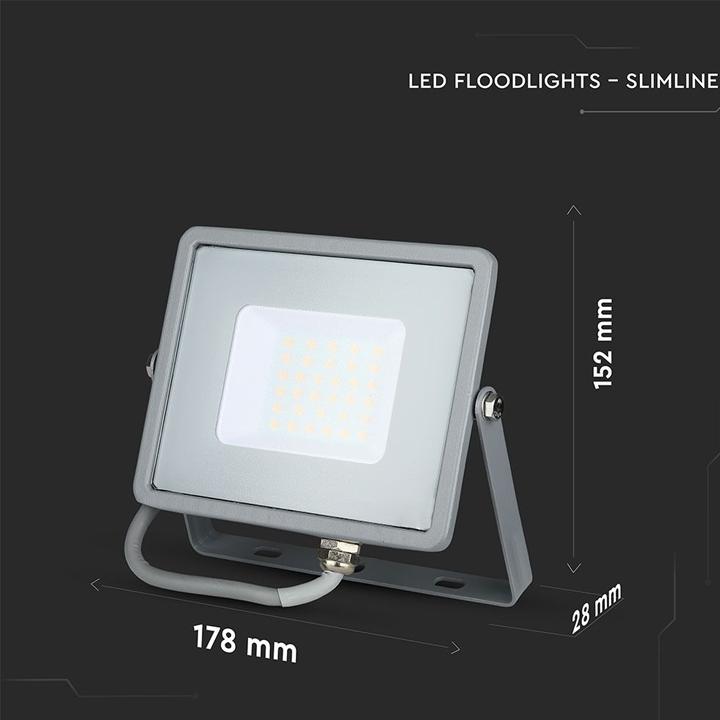30W LED FLOODLIGHT SMD SAMSUNG CHIP CORPO GRIGIO 6400K