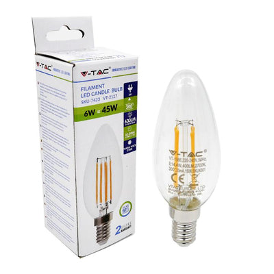 LED LAMPADINA - 6W FILAMENTO E14 CLEAR COVER CANDLE 6400K