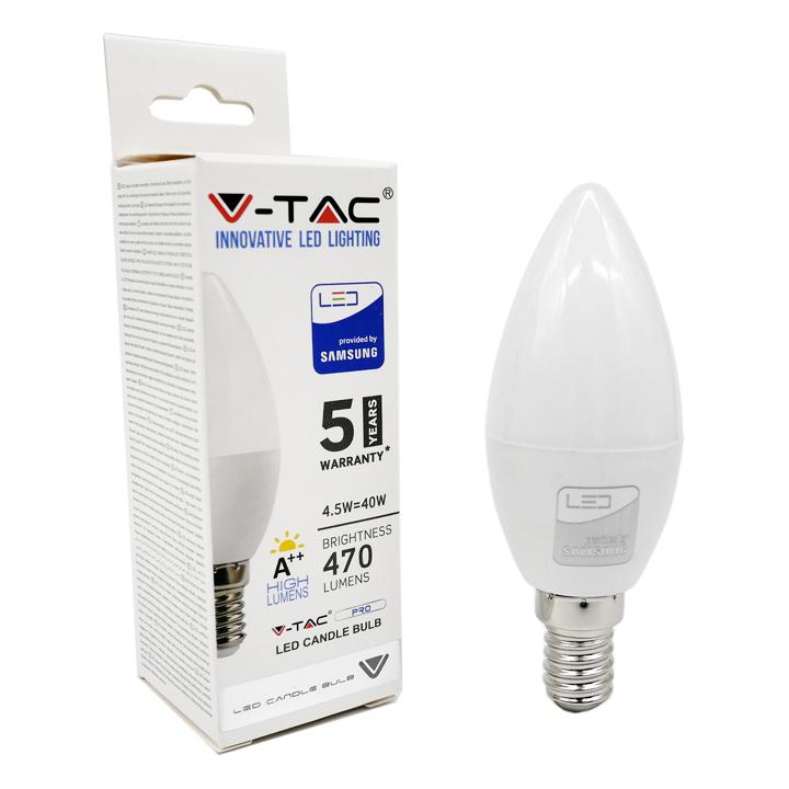 LED LAMPADINA - SAMSUNG CHIP 4.5W E14 A++ PLASTICA CANDLE 4000K