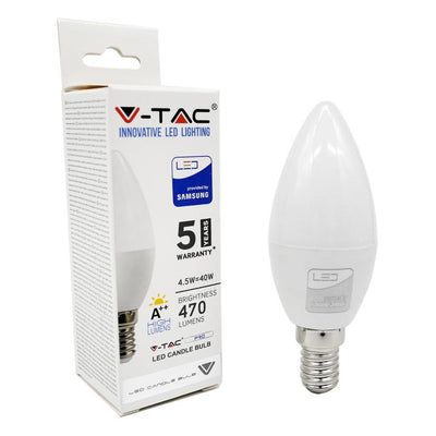 LED LAMPADINA - SAMSUNG CHIP 4.5W E14 A++ PLASTICA CANDLE 4000K