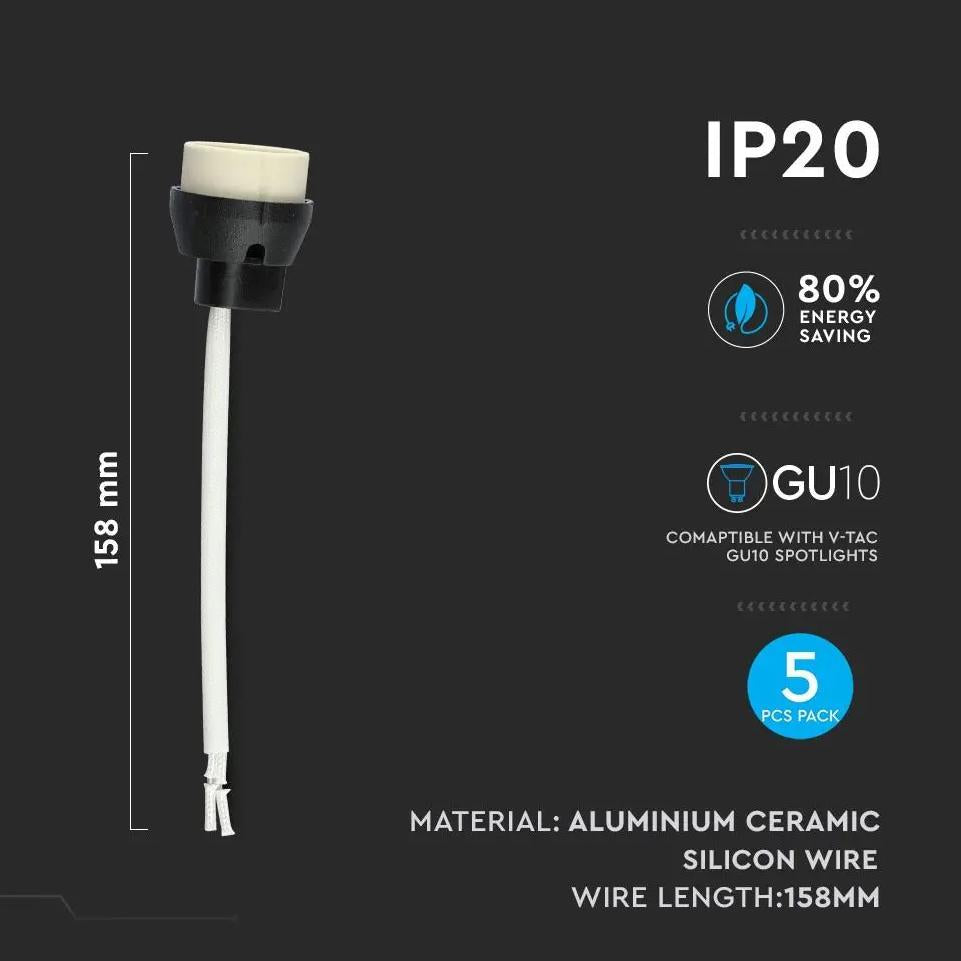 GU10 LAMP HOLDER WITH PVC CABLE 5PCS PACK