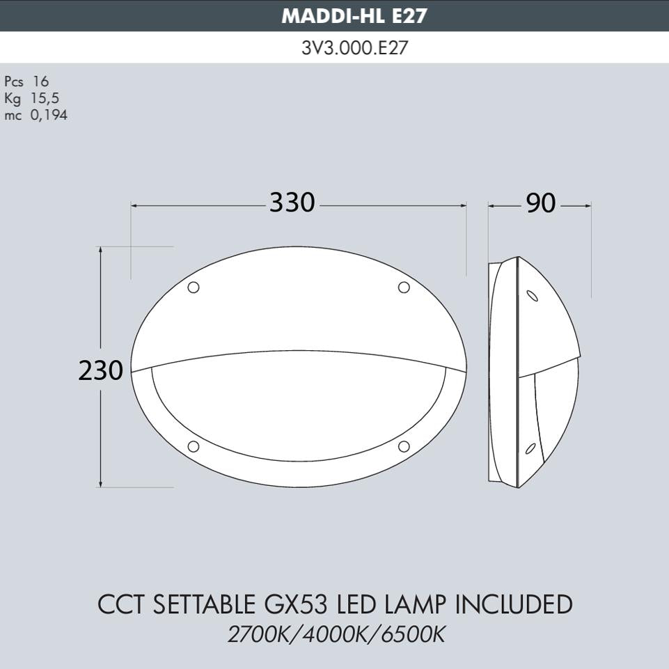 MADDI HL GRIGIO OPALE E27 WALL