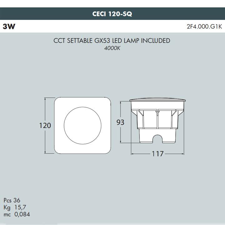 CECI 120 SQUARE NERO SATIN     LED GX53 3W CCT