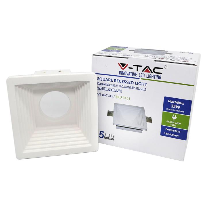 GU10 FITTING GESSO WHITE RECESSED LIGHT QUADRATO