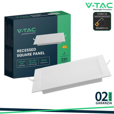 3W LED PANNELLO DA INCASSO QUADRATO 3000K