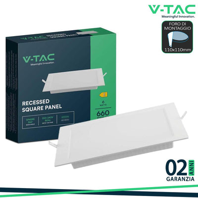 6W LED PANNELLO DA INCASSO QUADRATO 3000K
