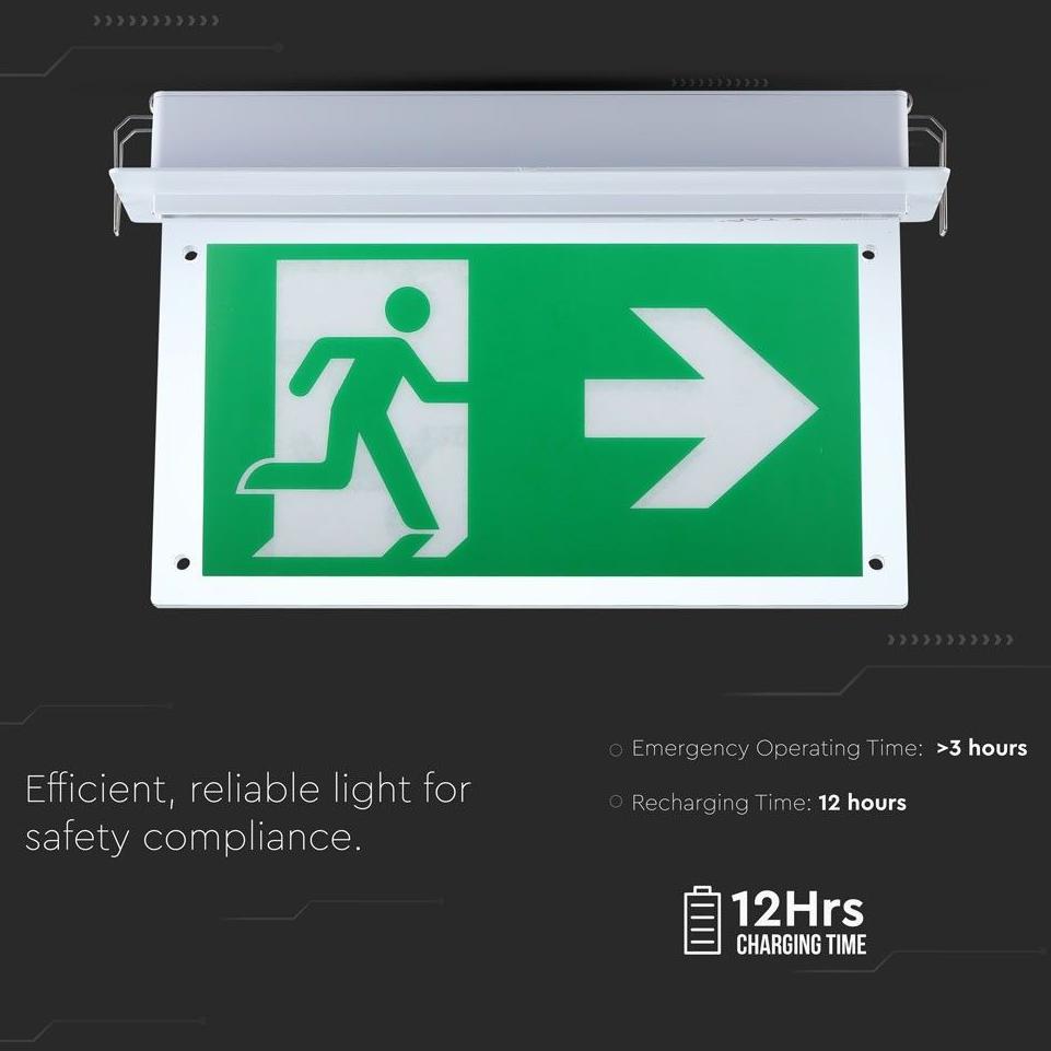 2W LED RECESED FIXED EMERGENCY EXIT LIGHT 6000K