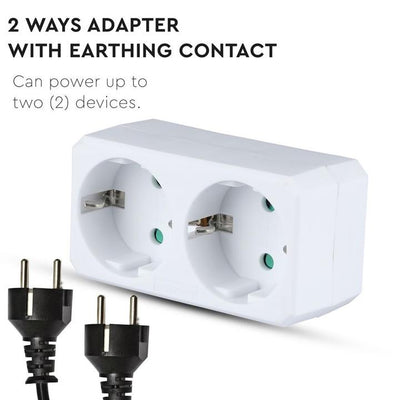 2 WAYS ADAPTER WITH EARTHING CONTACT 10/16A 250V WHITE