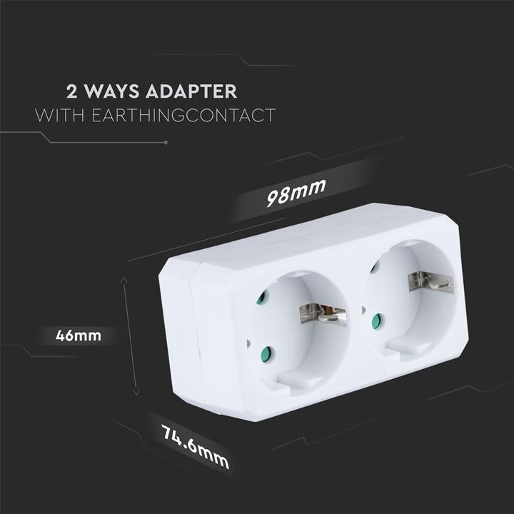 2 WAYS ADAPTER WITH EARTHING CONTACT 10/16A 250V WHITE