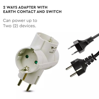 3 WAYS ADAPTER WITH EARTHING CONTACT 10/16A 250V WHITE