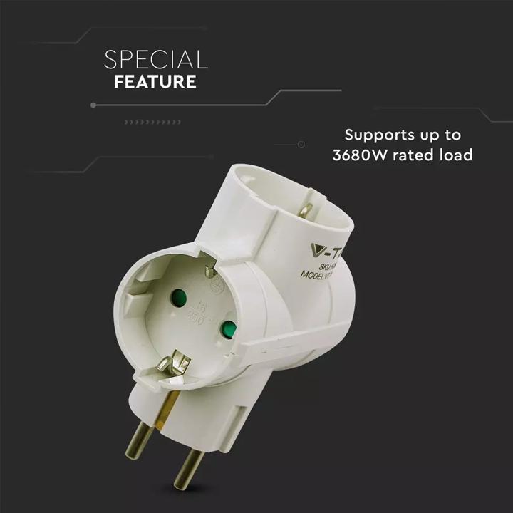3 WAYS ADAPTER WITH EARTHING CONTACT 10/16A 250V WHITE