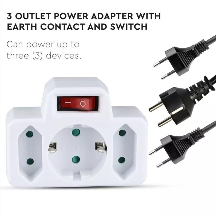 3 OUTLET POWER ADAPTER WITH EARTH CONTACT AND SWITCH 16A 250V