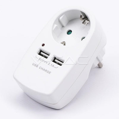 EUROPEAN TYPE PLUG ADAPTER WITH EARTHING CONTACT & CHARGING INTERFACE WHITE