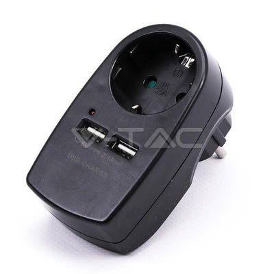 EUROPEAN TYPE PLUG ADAPTER WITH EARTHING CONTACT & CHARGING INTERFACE BLACK