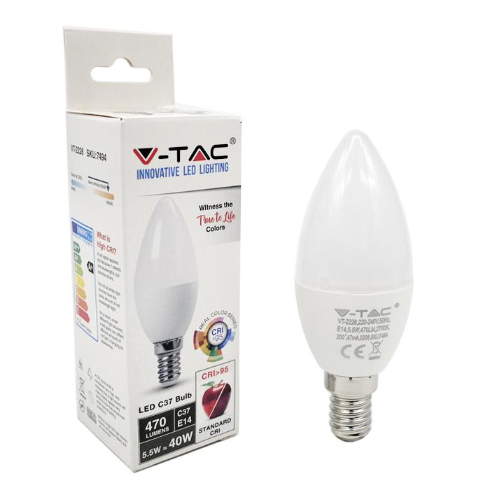 LED LAMPADINA 5.5W E14 C37 LAMPADINA 6400K CRI95+