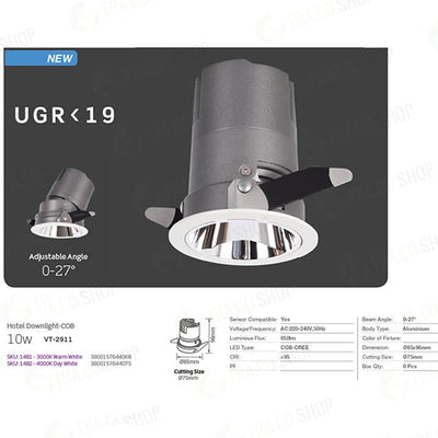 10W LED COB HOTEL FARETTO DA INCASSO CRI>95 4000K