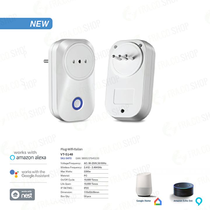 WIFI PLUG ITALIAN AMAZON ALEXA AND GOOGLE HOME COMPATIBLE