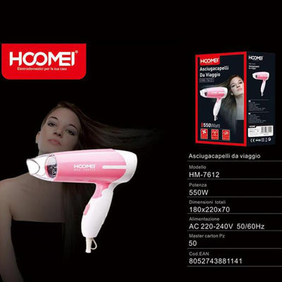 ASCIUGACAPELLI DA VIAGGIO 550W HOOMEI ELETTRODOMESTICI