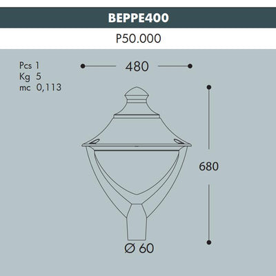 BEPPE 400 NERO TRASP POWER LEDE27 50W 4000K