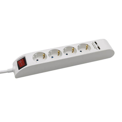 4 WAYS SOCKET LIGHTED SWITCH & 2 USB PORT 3G 1.5MM X 1.4M WHITE