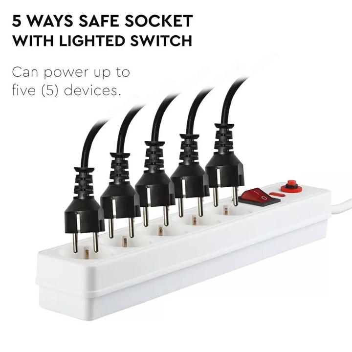 5 WAYS SAFE SOCKET LIGHTED SWITCH 3G 1.5MM X 1.4M