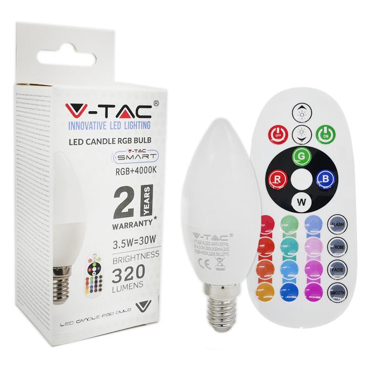 LAMPADINA A LED 3.5W E14 CANDLE CONTROLLO LUMINOSIT   RF ATTENUABILE RGB + 6400K