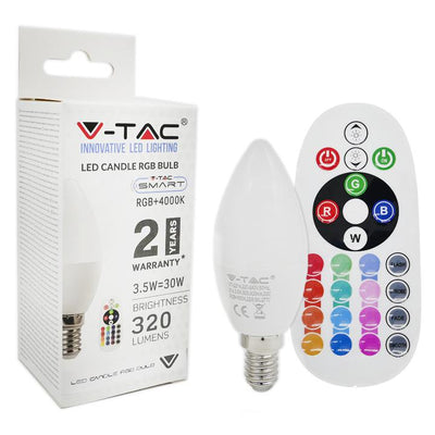 LAMPADINA A LED 3.5W E14 CANDLE CONTROLLO LUMINOSIT   RF ATTENUABILE RGB + 6400K