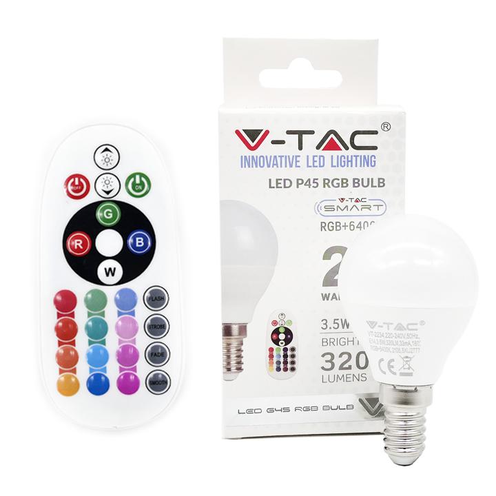 LAMPADINA A LED 3.5W E14 P45 CONTROLLO LUMINOSIT   RF ATTENUABILE RGB + 4000K