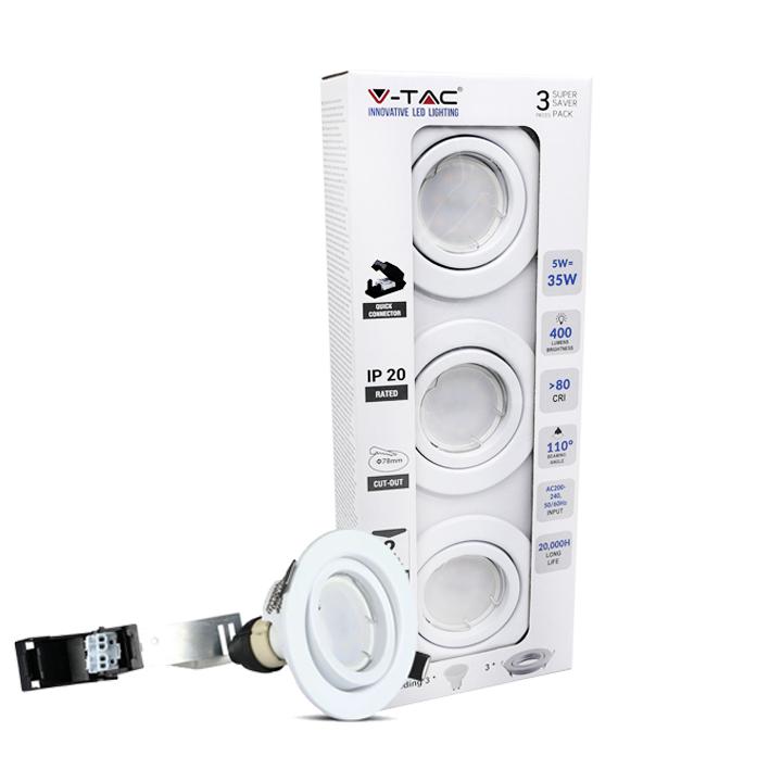LED FARETTO 5W GU10 CON FITTING CORPO BIANCO 3000K 3PCS/PACK
