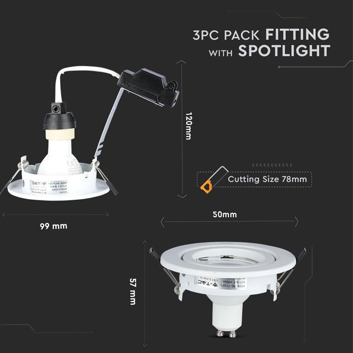 LED FARETTO 5W GU10 CON FITTING CORPO BIANCO 3000K 3PCS/PACK