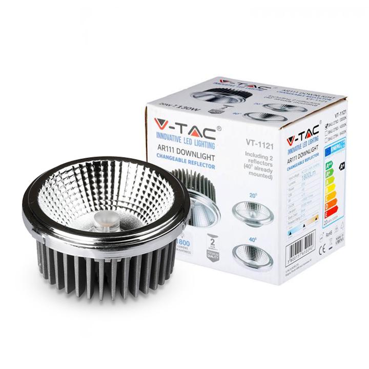 LED FARETTO AR111 20W RIFLETTORE VARIABILE 40 D/20 D SILVER 6400K