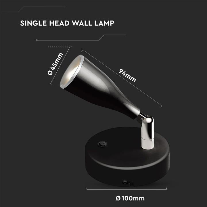 LAMPADA DA PARETE A LED 4.5W 3000K NERA CON INTERRUTTORE