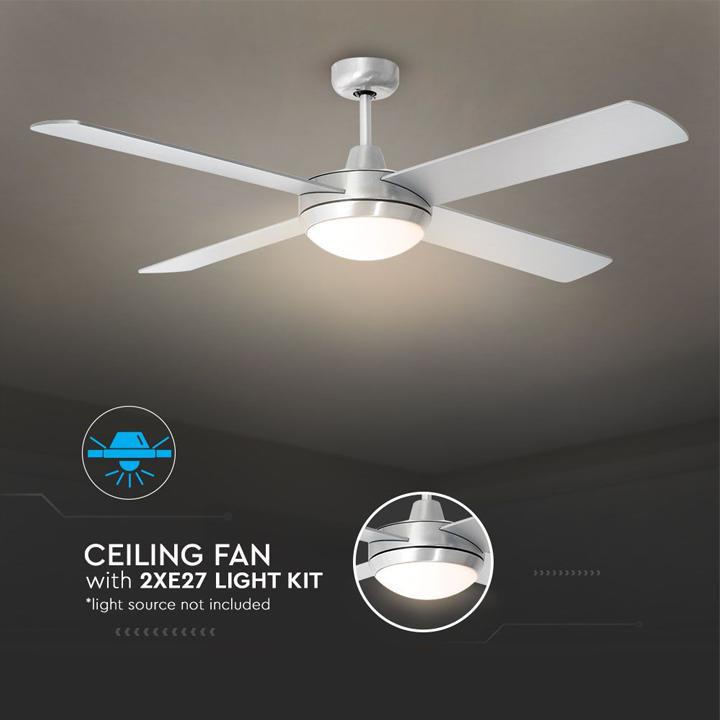 2 X E27 LED KIT LUCE VENTILATORE A SOFFITTO RF KONTROL 4 PALE MOTORE 60W DC