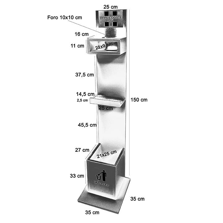 PIANTANA COLONNINA PORTA DISPENSER E GUANTI CON CESTINO