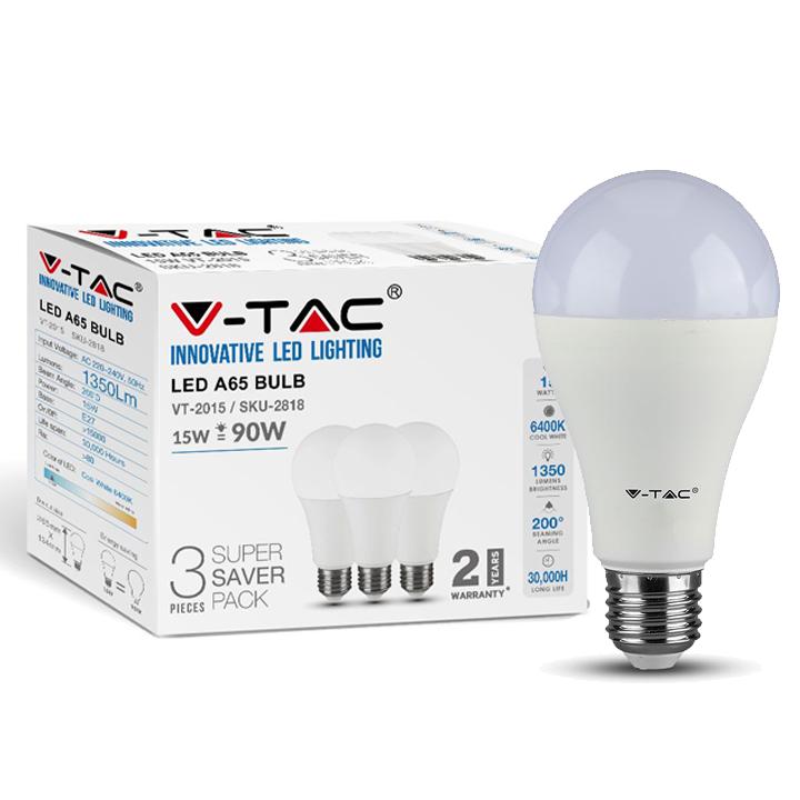 A65-E27-15W-PLASTIC BULB-4000K 3PCS/PACK