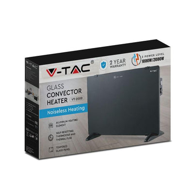RISCALDATORE A PANNELLO IN VETRO A LED 2000W CON ELEMENTO RISCALDANTE IN ALLUMINIO NERO IP24