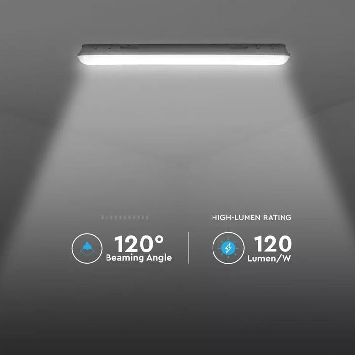 PLAFONIERA IMPERMEABILE LED SERIE M 1500 MM 48W 6400K COPERTURA OPACA 120 LM / W