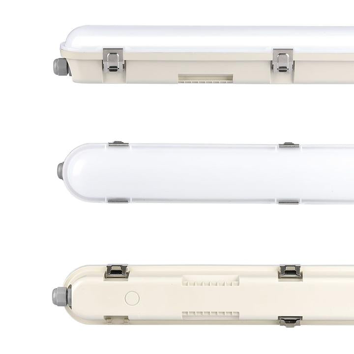 LED PLAFONIERA IMPERMEABILE M-SERIES 1200MM 36W 4000K KIT BATTERIA DI EMERGENZA INCORPORATO PC/PC SS CLIP 120 LM/W