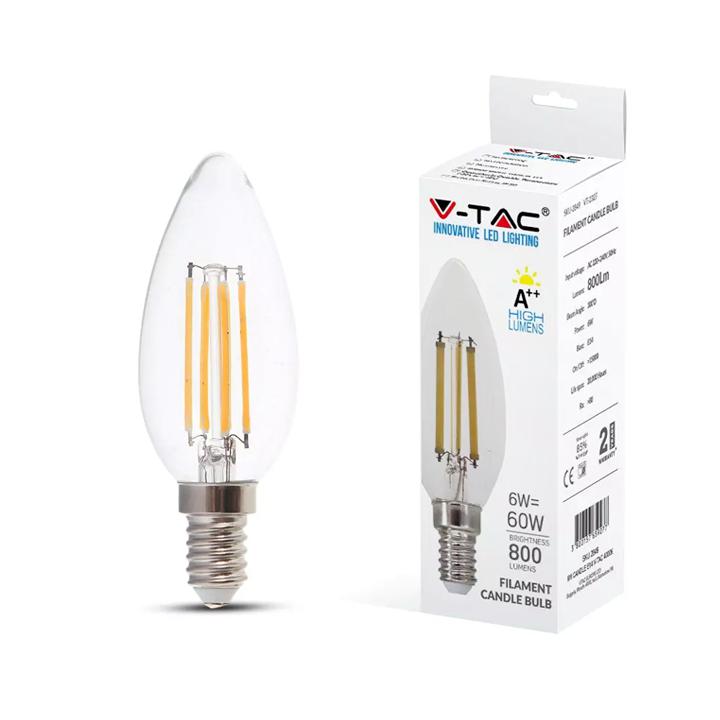 LED LAMPADINA 6W FILAMENT E14 TRASPARENTE CANDELA 4000K 130 LM/W