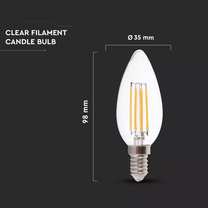 LED LAMPADINA 6W FILAMENT E14 TRASPARENTE CANDELA 4000K 130 LM/W